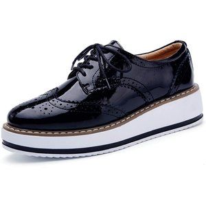 DADAWEN Women's Platform Lace-Up Wingtips Square Toe Oxfords Shoe